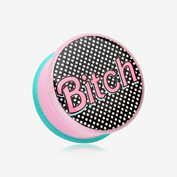 A Pair of Retro Bitch Single Flared Ear Gauge Plug-Pink/Fuchsia